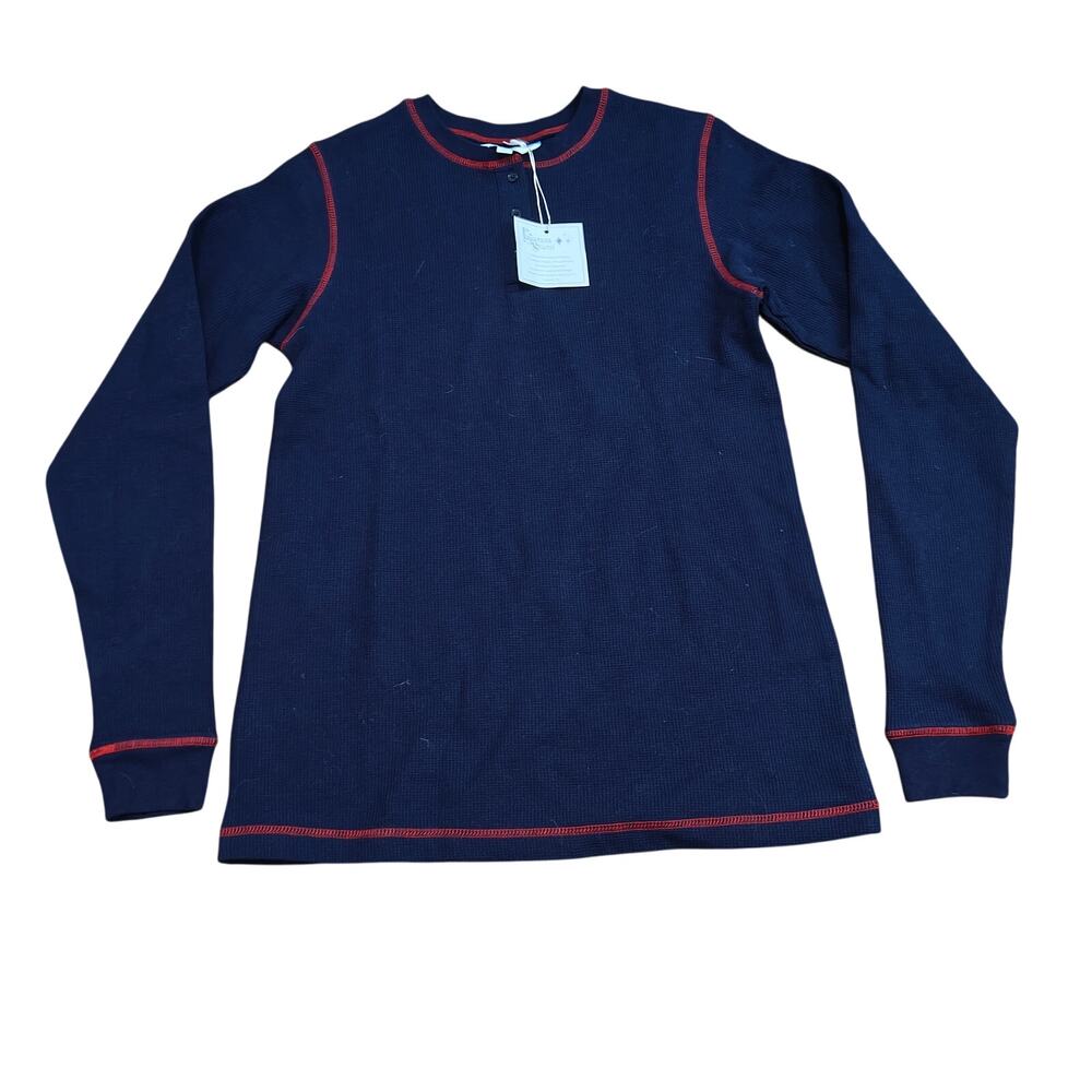 Pajama Gram Long Sleeve Navy Contrast Stitch Pajama Shirt Womens XSmall